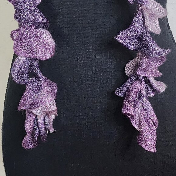 Handmade Crochet Purple and Lilac with Metallic Silver Threads Throughout Scarf - Picture 11 of 16